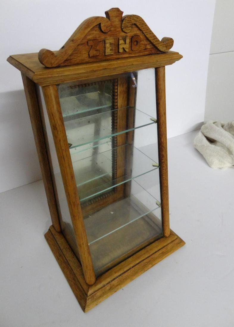 Oak Zeno Gum Display Case: 18" Tall X 10" X 8"- Original Back Door & Shelves