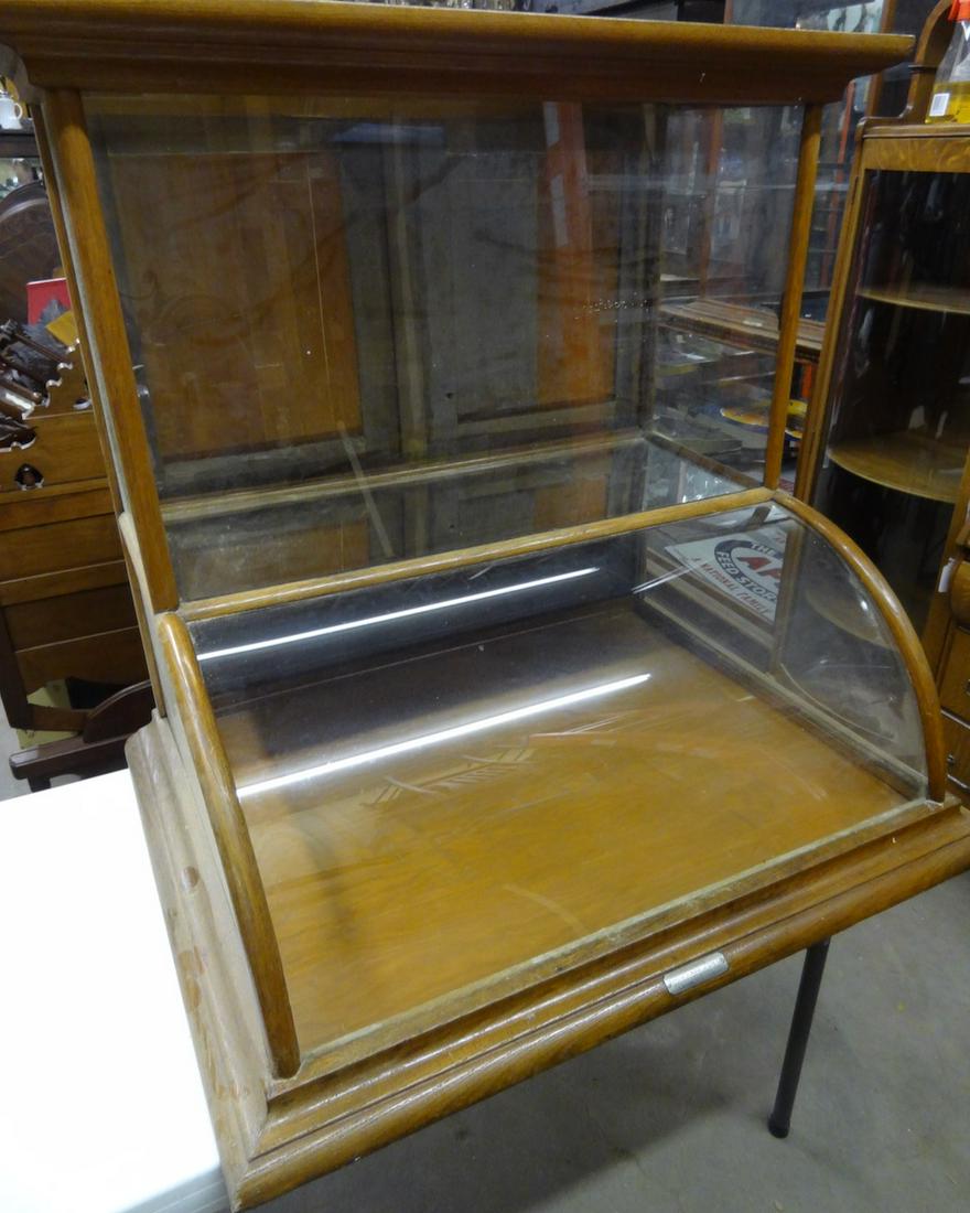 Oak Countertop Curved Glass Cabinet: 36" Wide X 27 1/2" Deep X 33 1/2" Tall