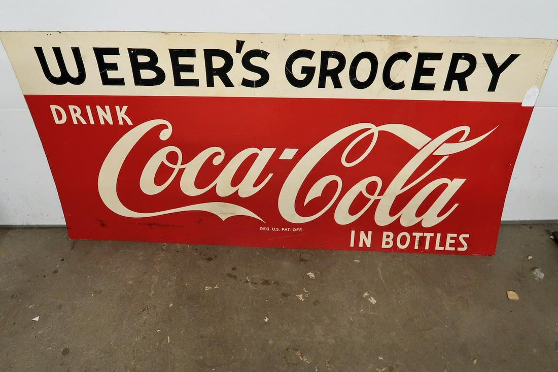 Weber's Grocery Drink Coca Cola in Bottles Tin Sign: From Same Store as Previous Lot- 6 Ft. X 32"