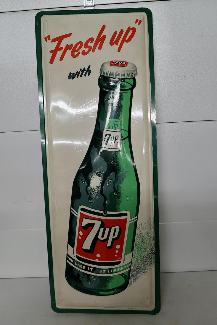 Embossed 7 UP Bottle Sign Fresh Up: 17 1/2" X 47" Tall