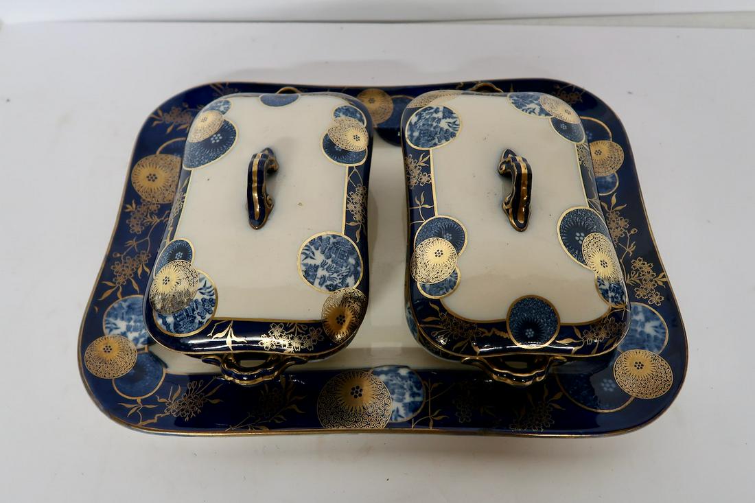 Large Ironstone Platter & 2 Covered Tureens: Platter 19 1/2" X 17 1/2"