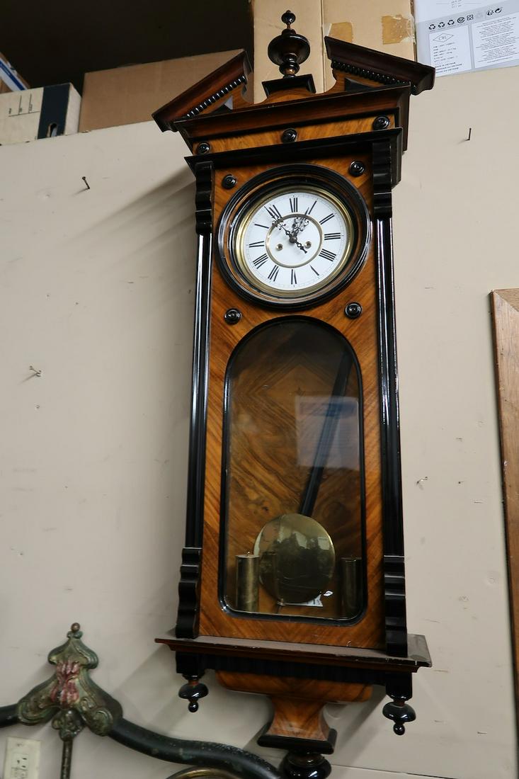 Restored 2 Weight Vienna Regulator Wall Clock: With Key, Pendulum & Weight- 54" Tall X 16" Wide