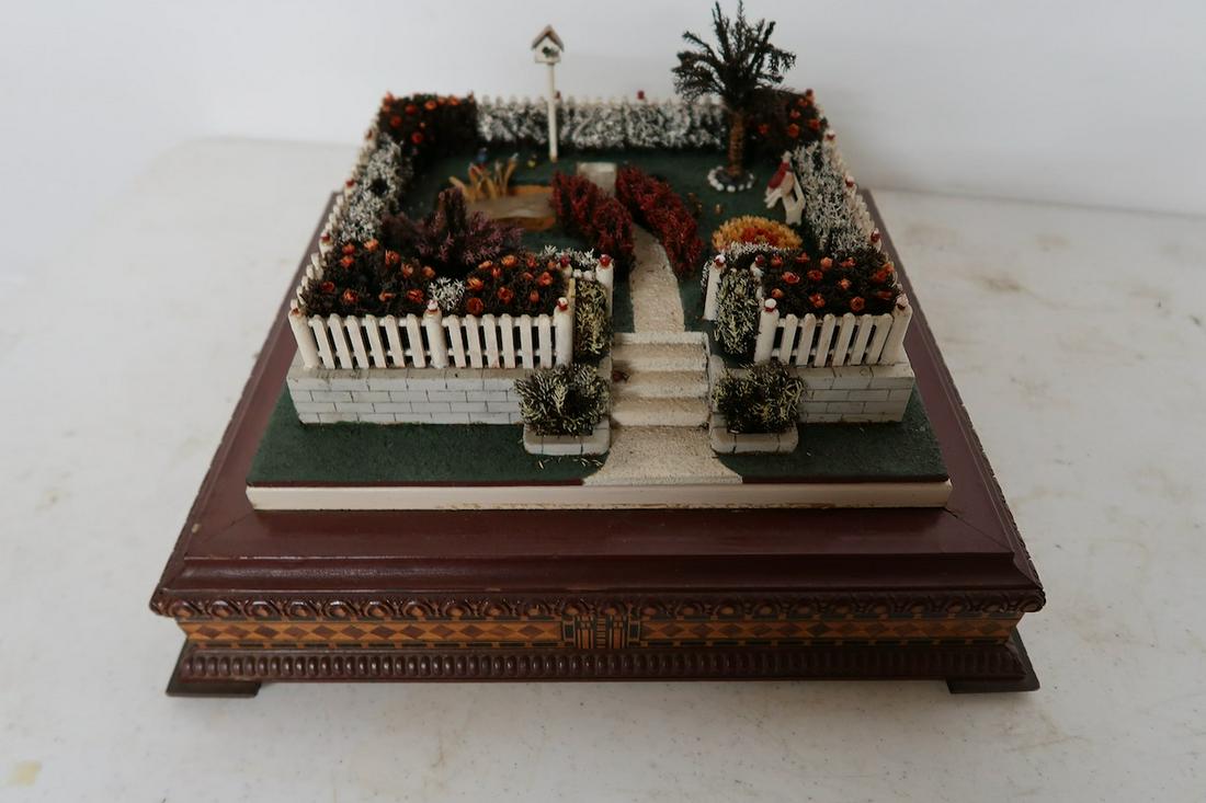 Early Tramp Art Park Scene: With Inlaid Base- Very Intricately Down made by Eric Johnston of Chicago, IL. In 1912-Marked on the Bottom