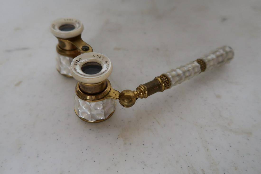 Pair of Mother of Pearl Handled Opera Glasses: By Rudy & Taylor Cedar Rapids- 4" X 7" at Handle