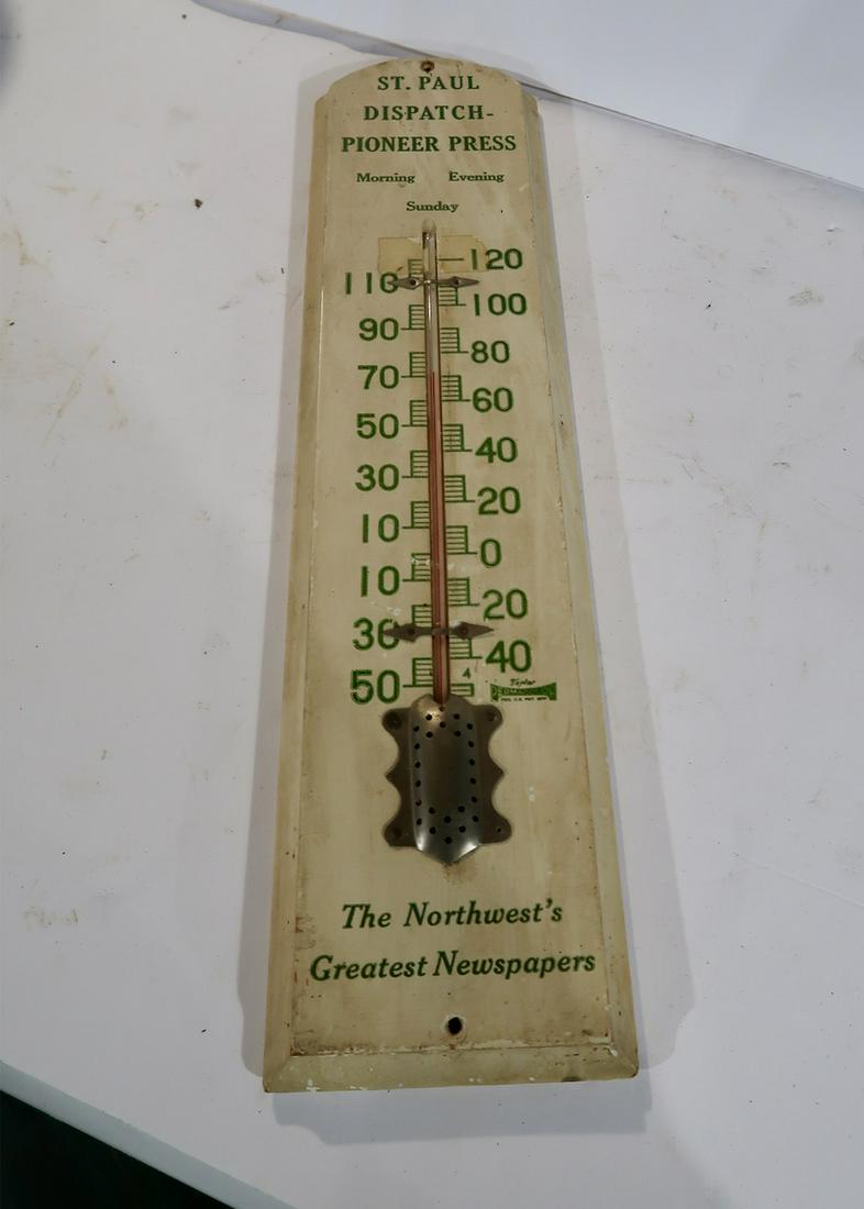 Early Wood St. Paul Dispatch Pioneer Press Thermometer: 21" X 5 1/2"