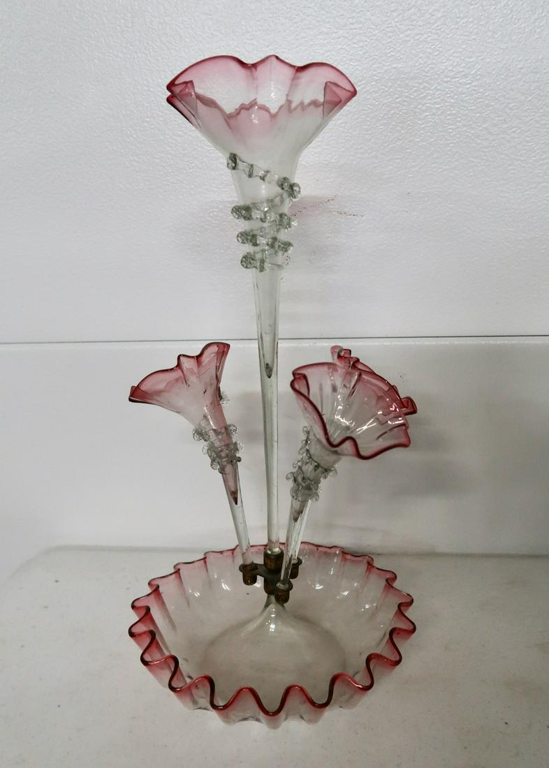 Victorian Cranberry Apern: 20" Tall w/ a 10" Bowl