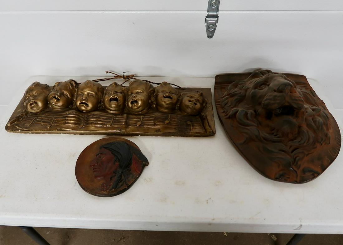 3 Early Wall Hangers: Made of Plaster- Largest 28" X 9"