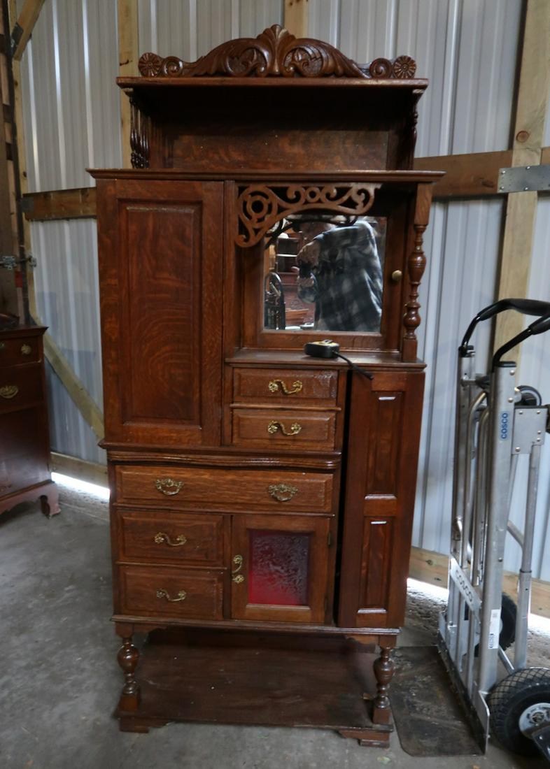 Oak Harvard Dental Cabinet: 74" Tall X 31" Wide X 16" Deep - With Side Paneled Back & Sides- Top Gallery- Reconstructed Base