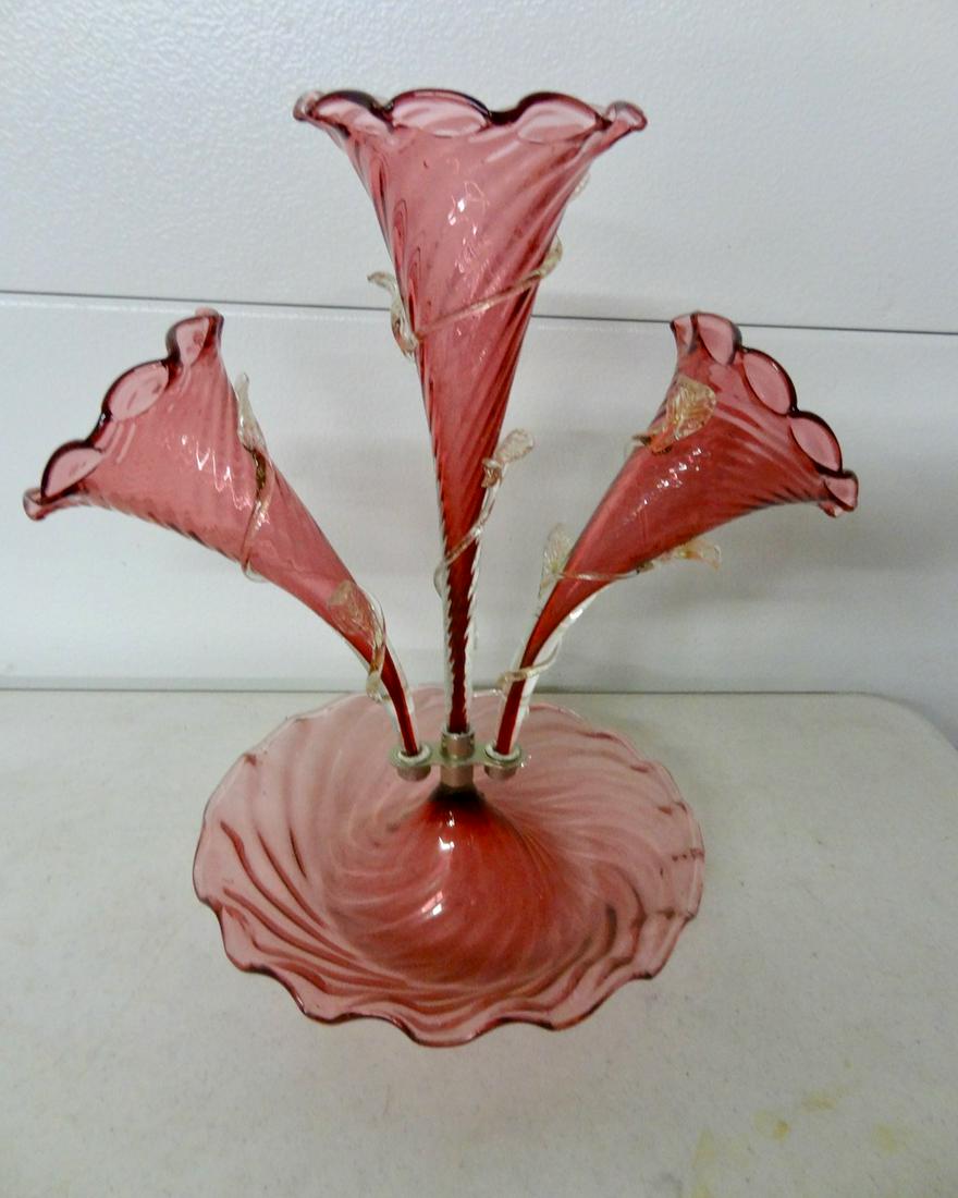 Cranberry Victorian Apern: 16" Tall with 10" Bowl