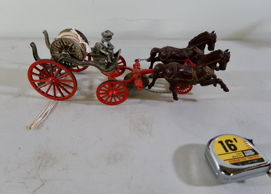 Early Cast Iron Horse Drawn Fire Pumper Bell Toy: 14" Long X 5 1/2" Tall
