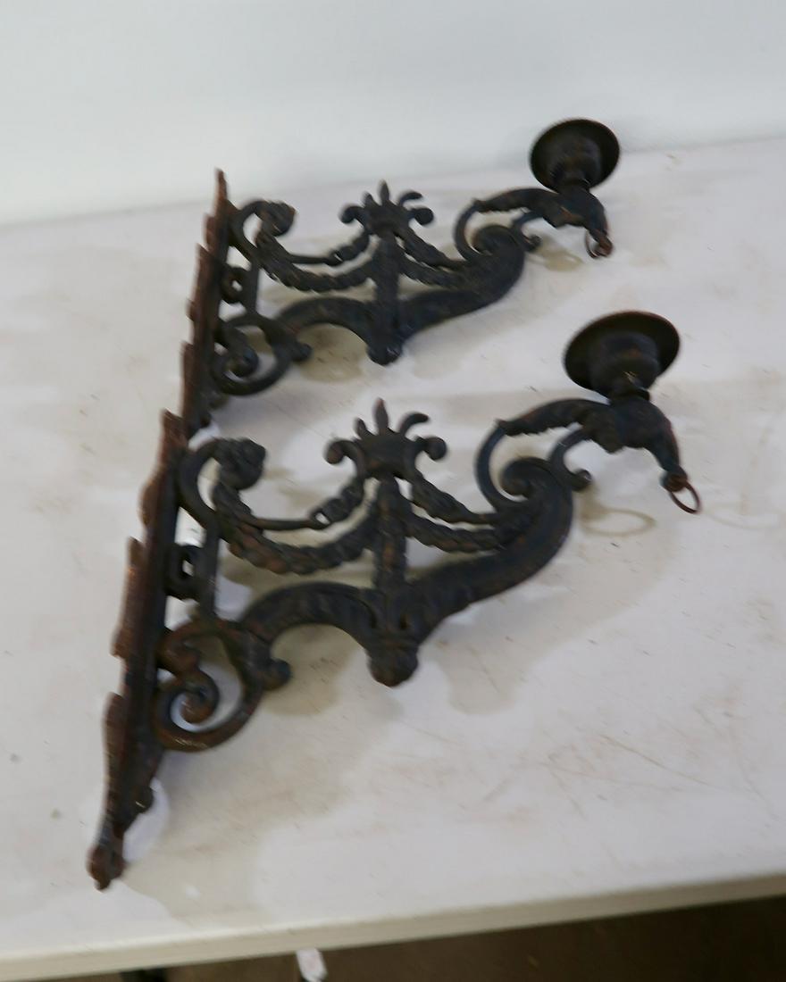 2 Early Iron Apothacary Wall Brackets: The Brackets would hold the Globes of Chains- 16" High X 16" out from Wall