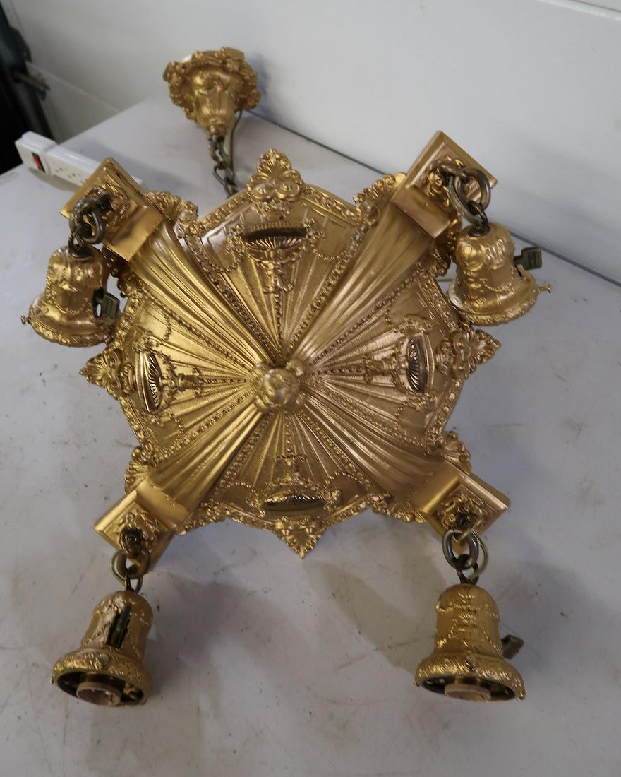 Very Ornate Iron Ceiling Fixture w/ 4 Lights: No Shades- 24 Drop X 18" Span