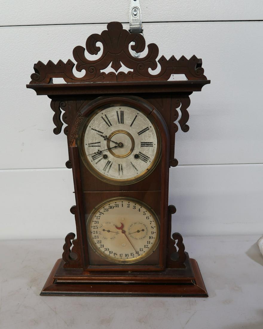 E N Welch Double Dial Victorian Mantle Clock: 27" tall X 18" Wide X 6 1/2" Deep
