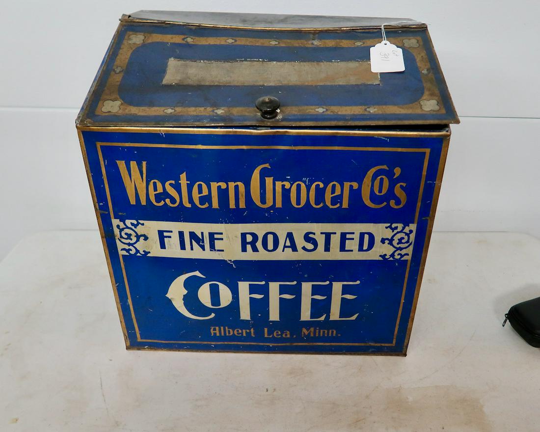 Western Grocer Co's Coffee Store Tin: From Albert Lea, MN.-Marked American Can co. 1870- 20" X 19 X 12"