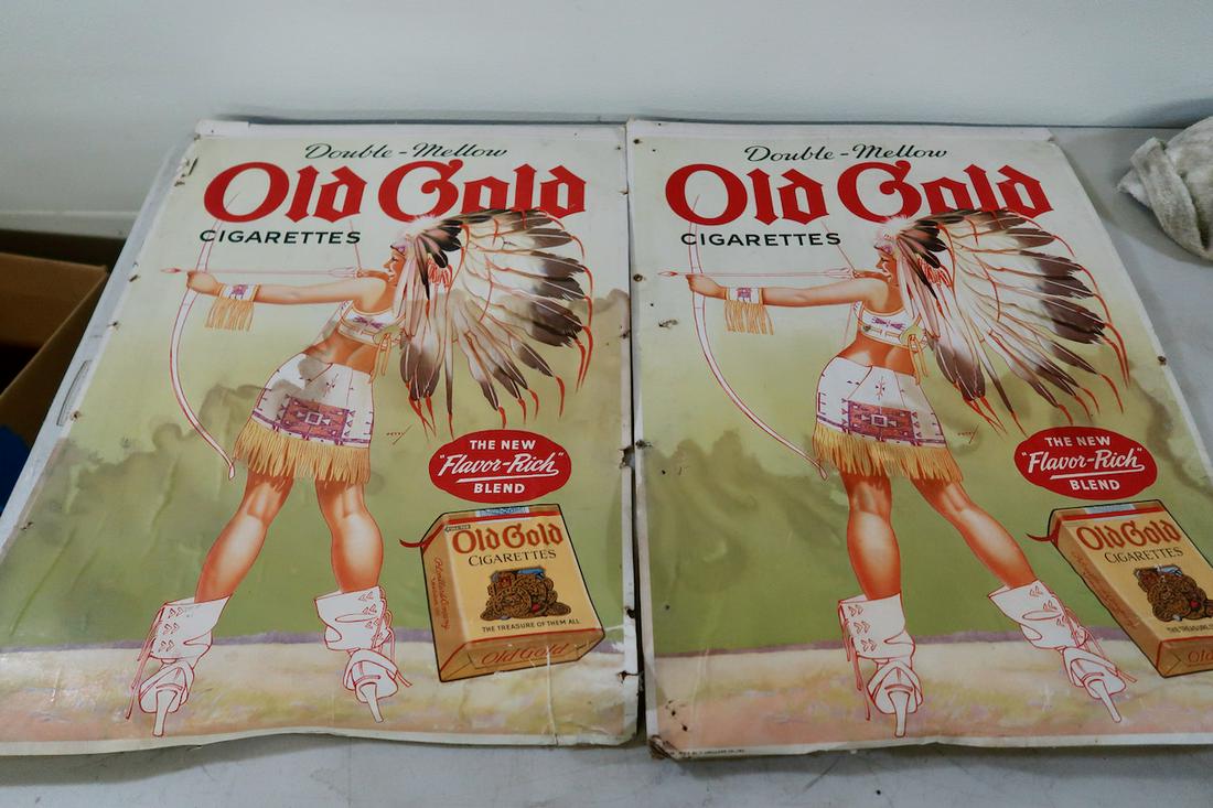 2 Old Gold Cigarette Cardboard Advertising: Each 27" X 19" Wide