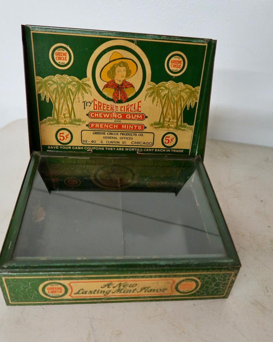 Green Circle Gum Display w/Fold up Top: with Advertising 9" X 7" X 3" when Closed