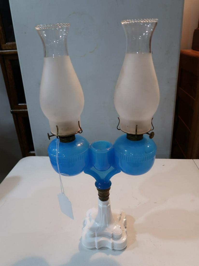Double Blue and White Kerosene Lamp (1 of 2)