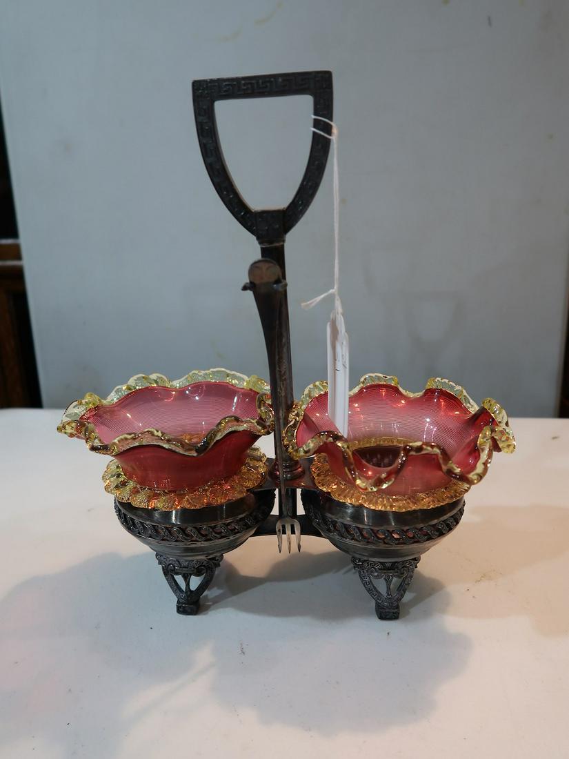 Double Art Glass Victorian Condiment Set (1 of 2)
