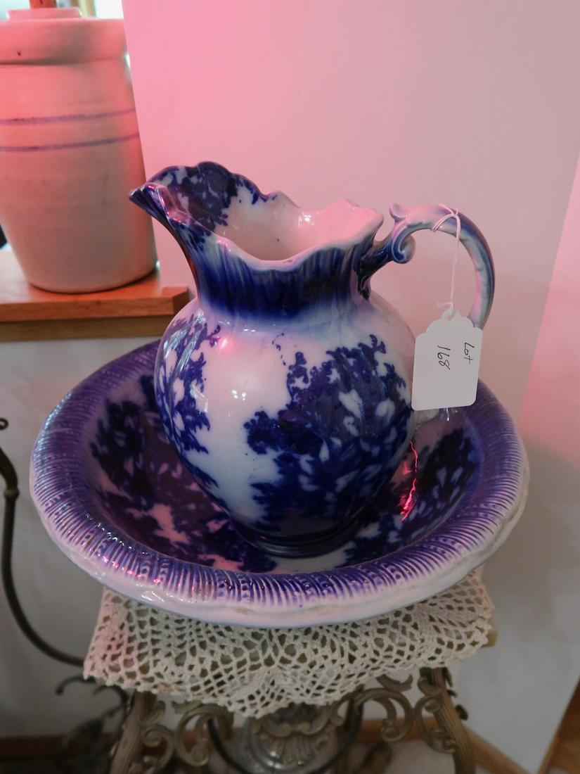 Flow Blue Pitcher and Bowl (1 of 3)