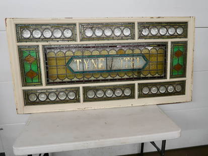 Fabulous Lrg Stained Glass Window from the Tyne Hotel in Europe: 67 1/2" by 33" high