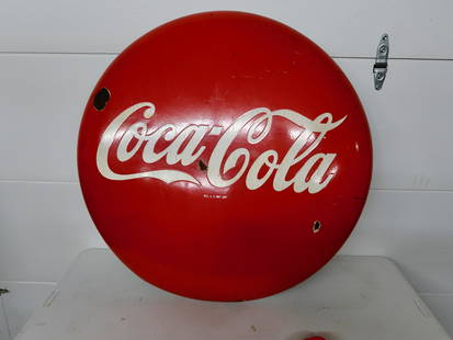 Large Coca Cola Porcelain Button Sign: Large 36"