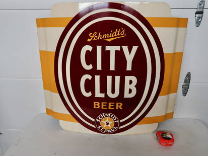 Schmidt's City Club Beer Sign: 36 x 32" sign Jacob Schmidt Brewing Co., St Paul, MN