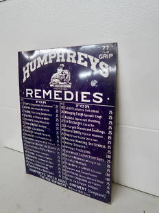 Humphrey's Remedies Tin Advertising Sign: 17 x 22" Tall