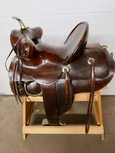 Leather Saddle: Mark B on back 24"x 39" x 14" Stand