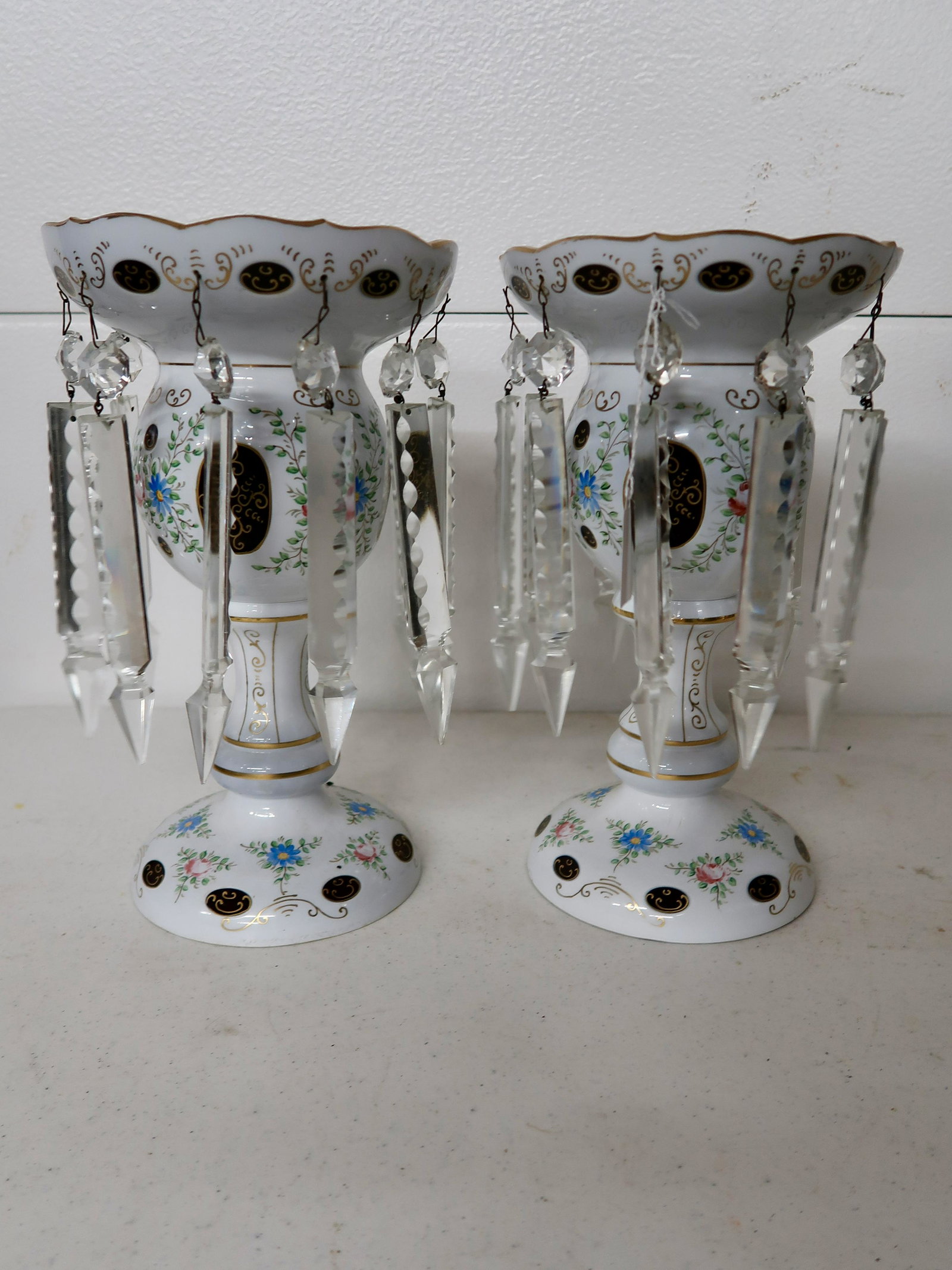 Pair of Ruby Red Luster's w/White Overlay: 13 1/2" Tall x 6 1/2" Round