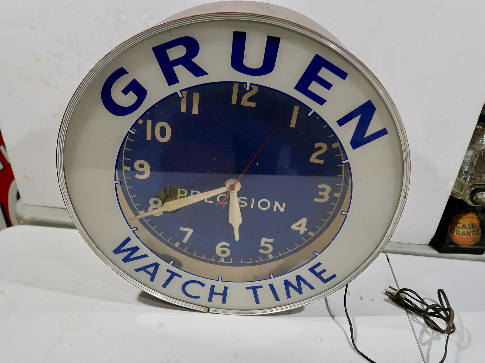 Gruen Lite Up Clock Watch Time Advertising: 20" Round 6" Deep