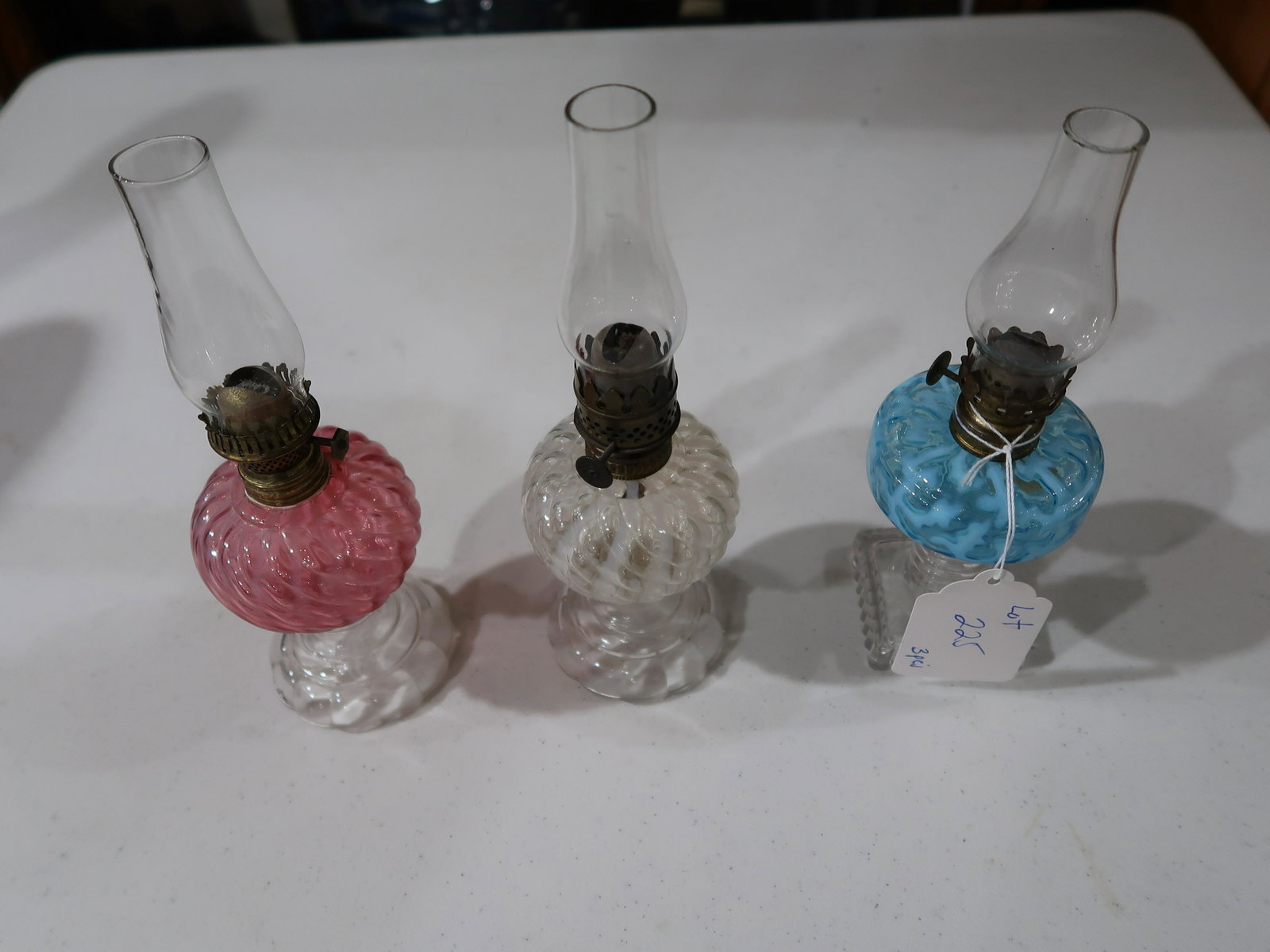 3 Colored Miniature Lamps: Each 9" Tall X 2 1/2" Square Bases