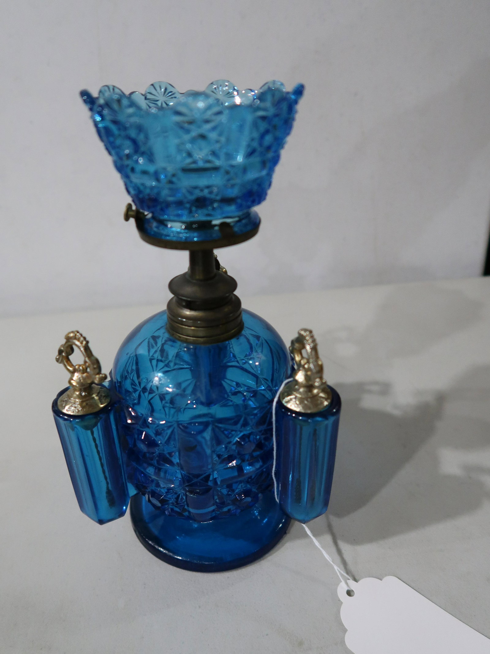 Blue Glass Cigar Lamp: 9" Tall x 5" Round