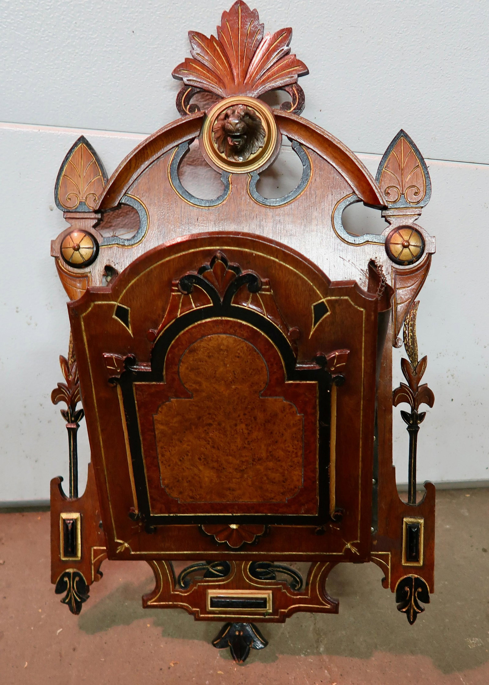 Ornate Victorian Wall Pocket: Wall Pocket has Gold Leaf and Black Laquer Design- 32" Tall X 18" Wide