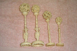 Four Mystery Balls on Stands: Four Mystery Balls on Stands- The two largest measure 7 3/4 tall, the next size measures 6 1/4 tall and the last one measures 4 1/2 tall.