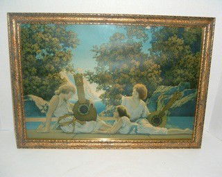 Maxfield Parrish Framed Print: Maxfield Parrish Framed Print-Vivid Colors- Marked circle c the House of Art NY- 19 1/2" by 14".