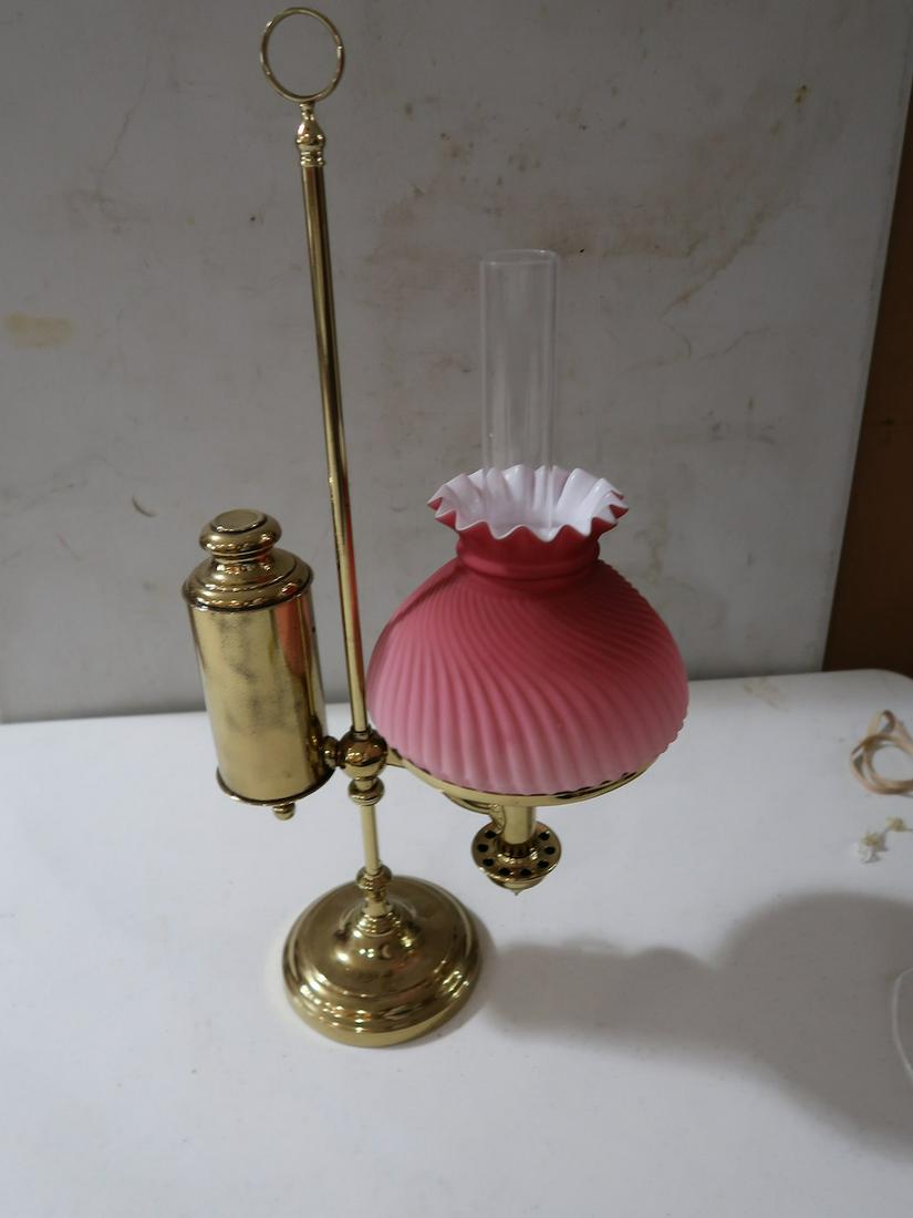 Small Student Lamp w/ Case Glass Swirled Shade: 20" x 11" x 5.5" Fitter Ruffled Shade