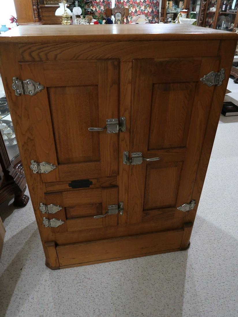 3 Door Refinished Oak Ice Box  (Porcelain Lined) (1 of 3)