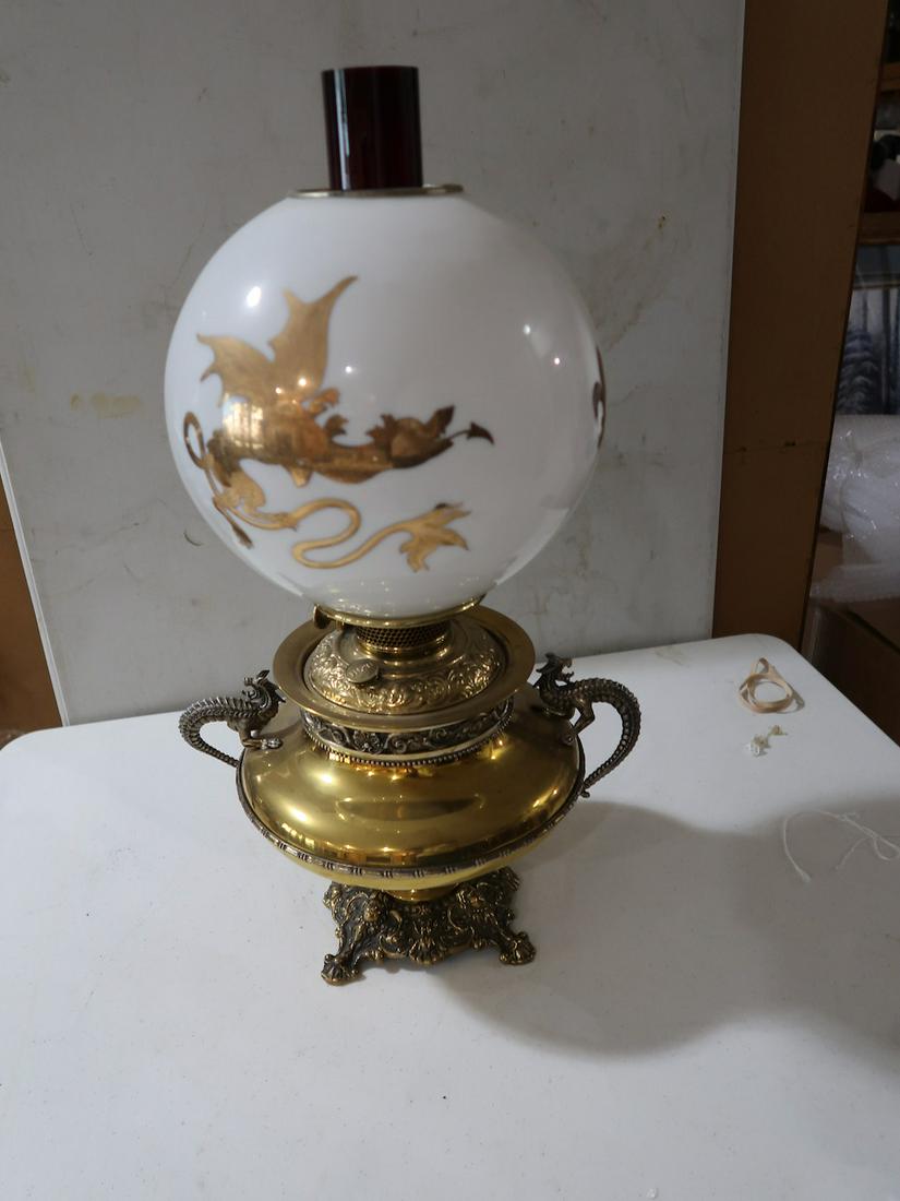 Bradley & Hubbard Dragon Kersone Lamp w/ Ball Shade (1 of 4)