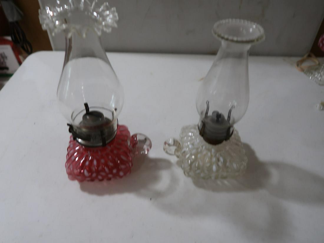2 Snowflake Finger Lamps (1 white & 1 cranberry): Each 10" Tall