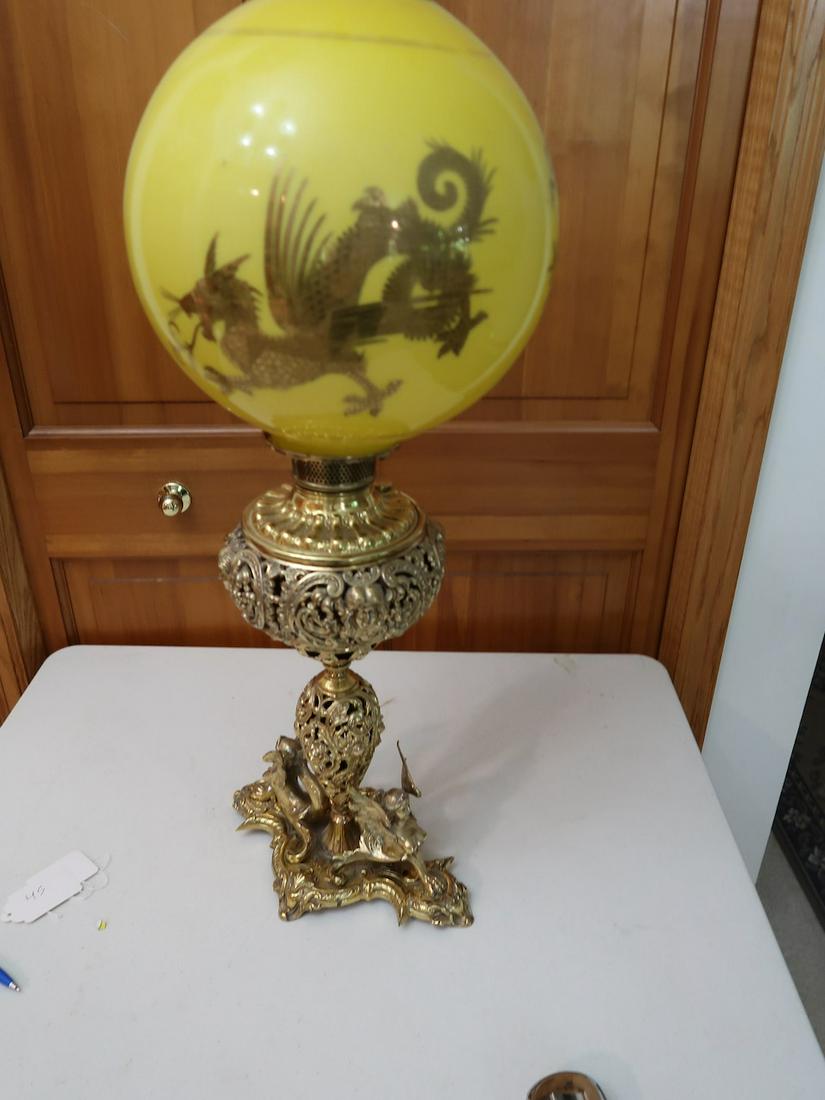 Large Figural Banquet Lamp w/ Griffin Shade (1 of 5)