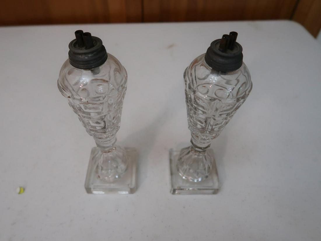 2 Matching Kerosene Lamps: Each 9" Tall x 2.5" Square Base