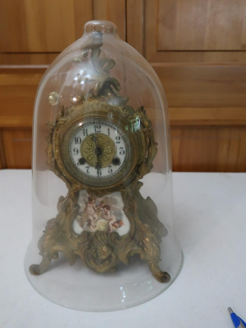 French Mantel Clock w/ Glass Dome (w/  Pendulum) (1 of 3)