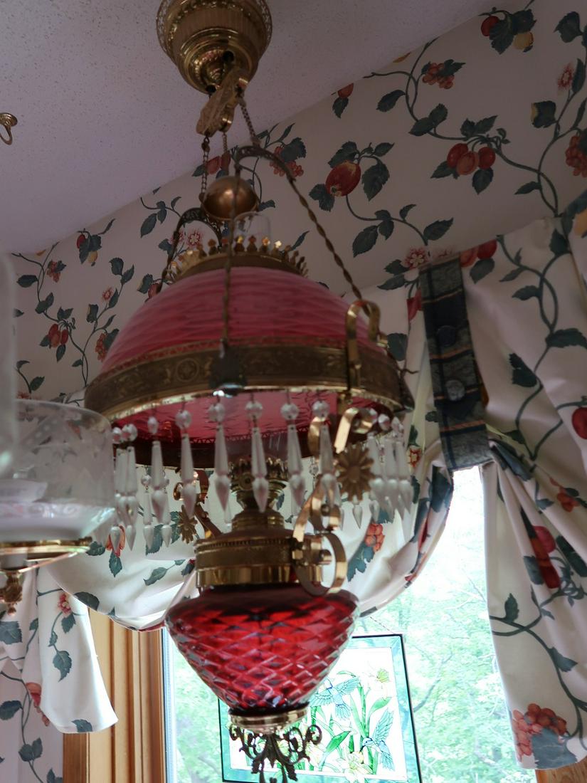 Cranberry Quilted Victorian Hanging Lamp (1 of 4)