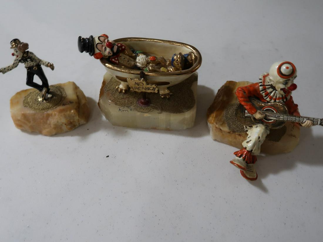 3 Signed Ron Clown Statues on Marble Bases (1982) (1 of 4)