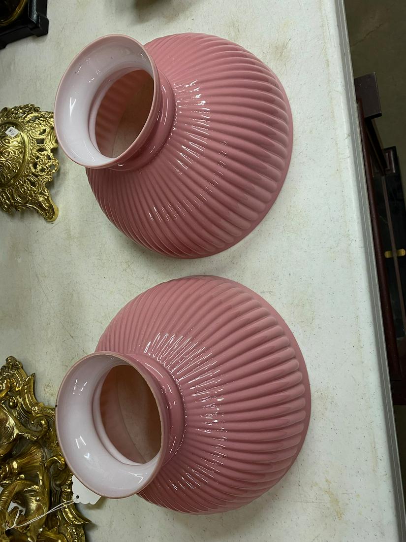 2 Pink Cased Glass Student Lamp Shades (1 of 3)
