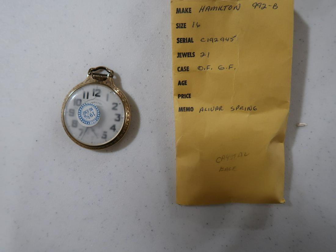 Hamilton 21 Jewel Gold Filled Pocket Watch - Alivar Spring: 16 Size