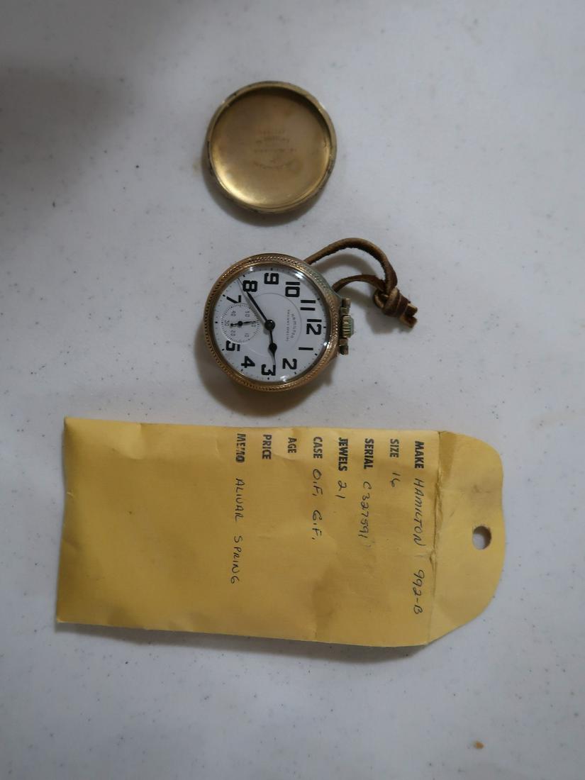 Hamilton 21 Jewel Gold Filled Pocket Watch - Alivar Spring: 16 Size