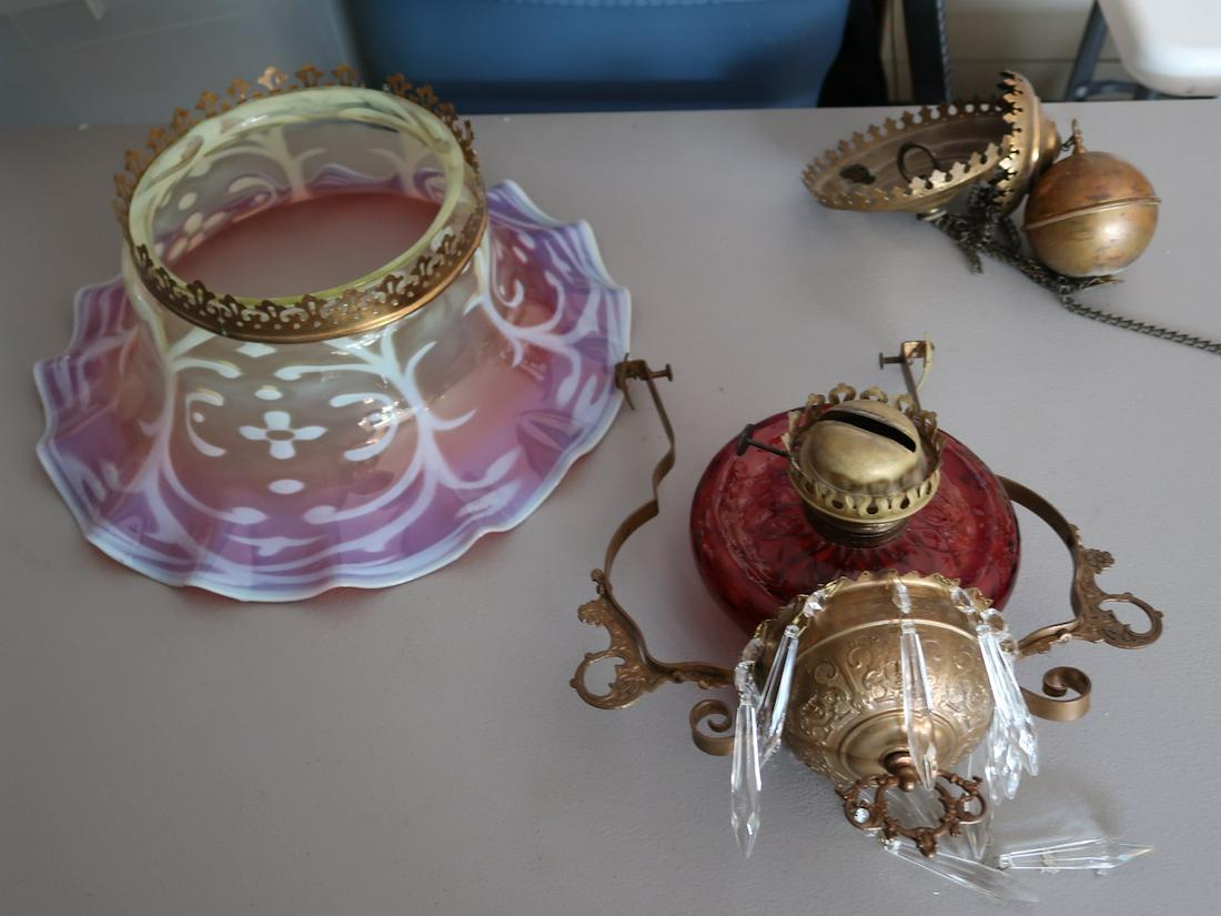 Rare Petticoat European Hanging Lamp w. Orignal Frame & Amberina Shade (1 of 5)