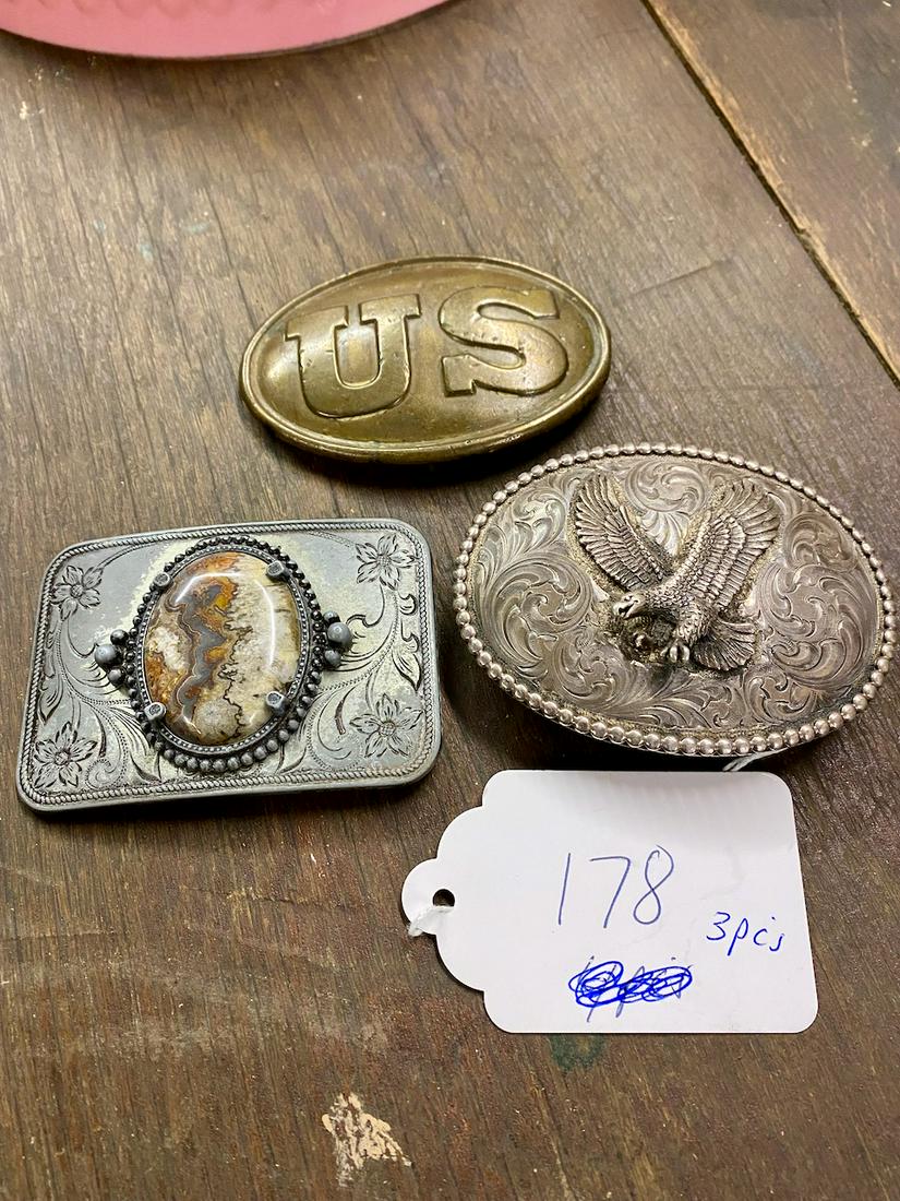 2 US & 2 Other Silver Belt Buckles (1 of 3)