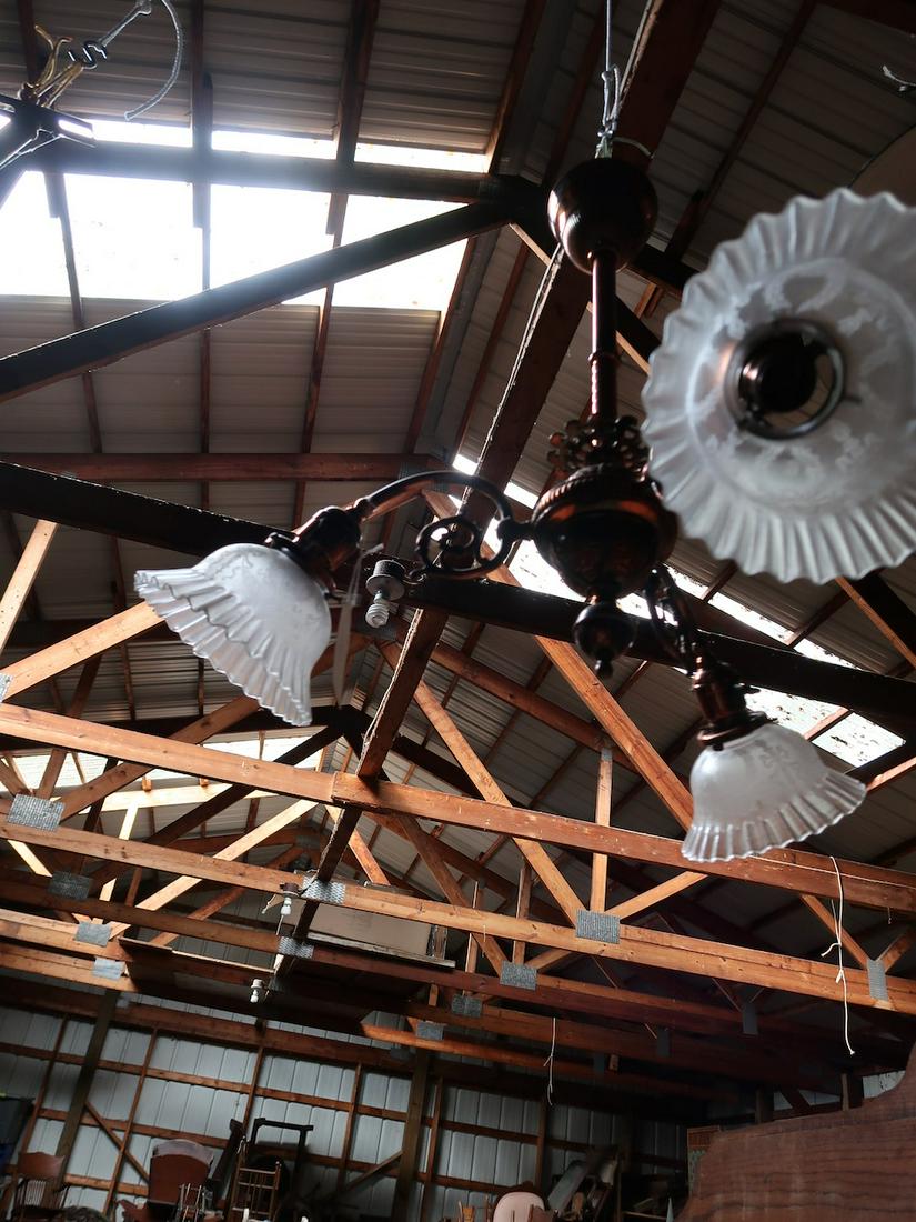 3 Arm Ceiling Fixture w/Ruffled Shades (1 of 3)